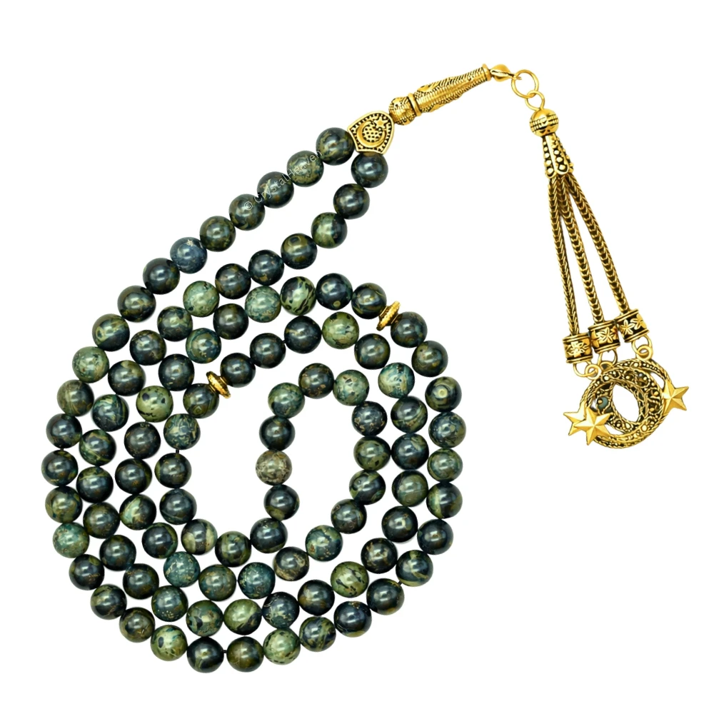 Kambaba Jasper Crystal Tasbih (Gold)