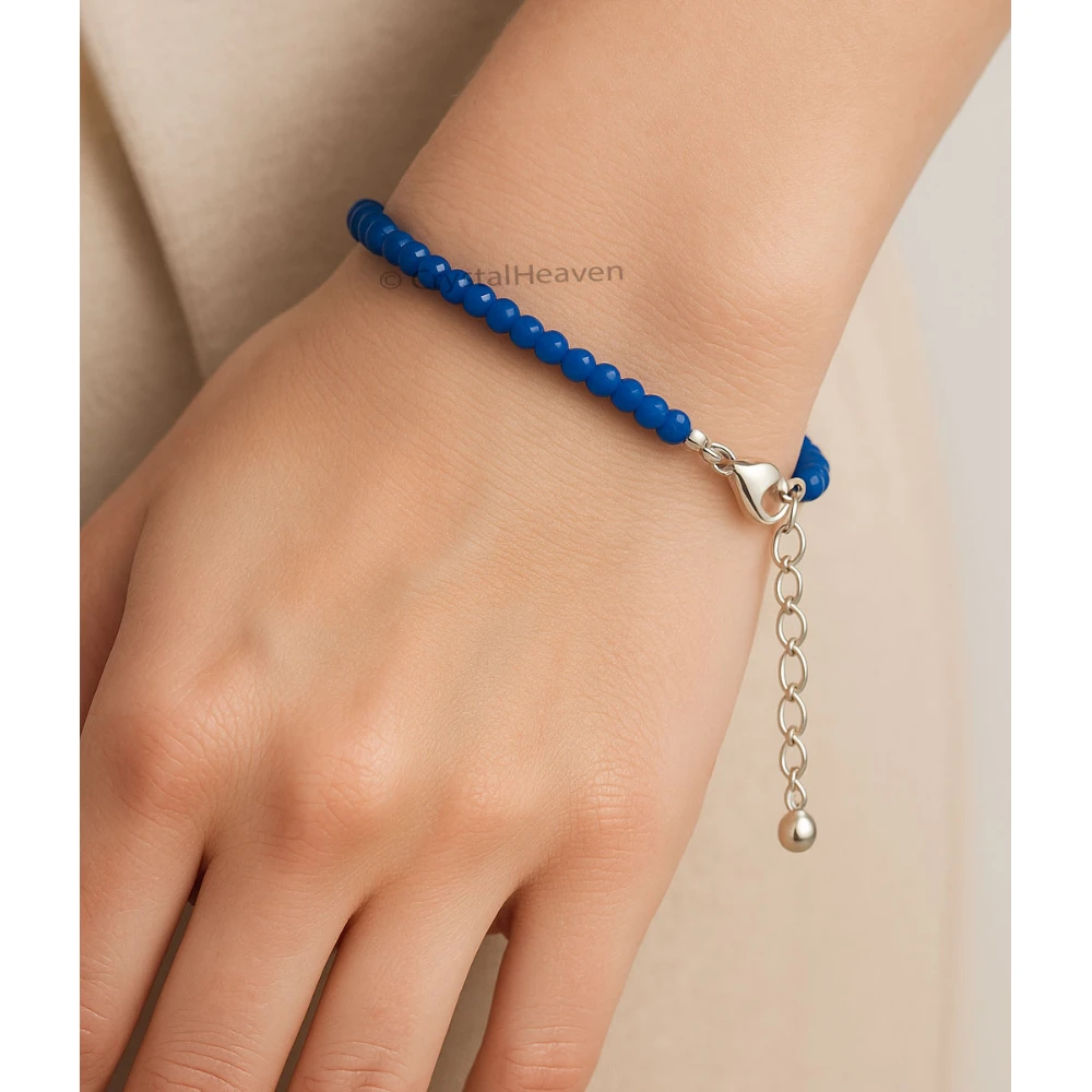Dark Blue Chalcedony Bracelets - 2mm Faceted Beads (Silver)