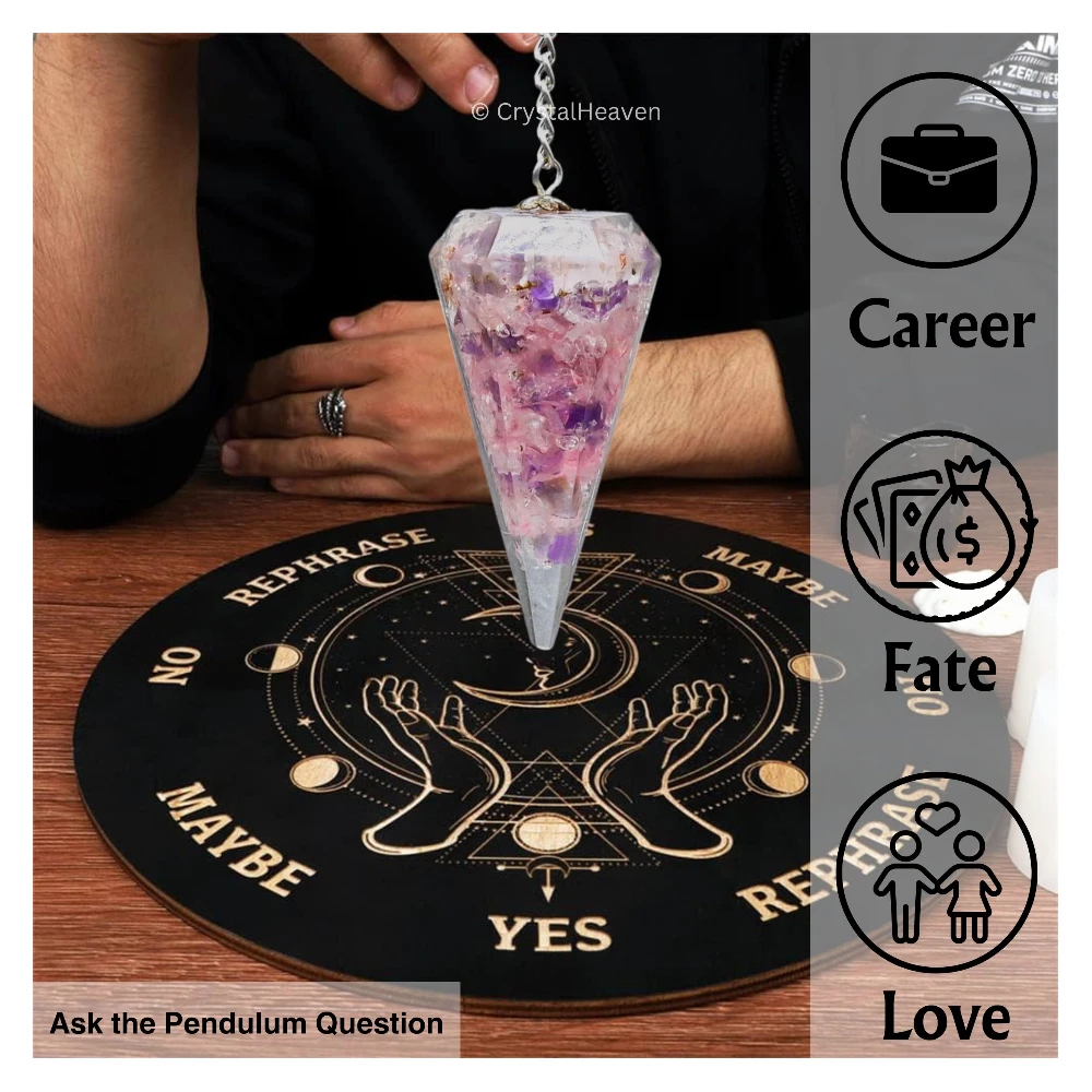 Rose Quartz Amethyst Clear Quartz Crystal Orgone Pendulum