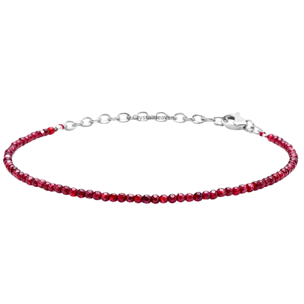 Red Garnet Bracelets - 2mm Faceted Beads (Silver)