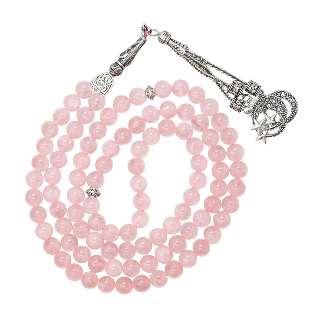 Rose Quartz Crystal Tasbih (Silver)