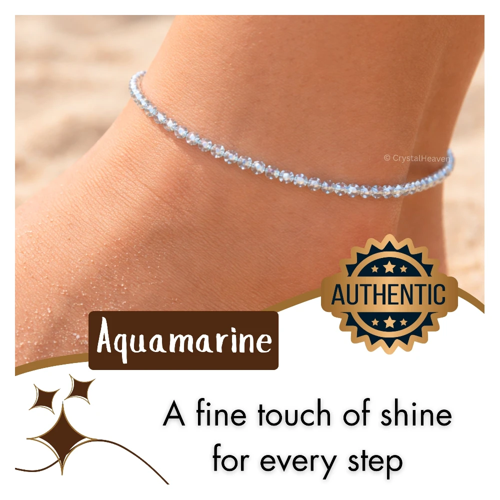 Aquamarine Anklet - 2mm Faceted Beads (Silver)