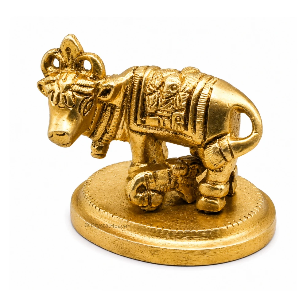 Kamdhenu Cow and Calf Bass Idol Figurine (227 Gram, 2.2 Inch)