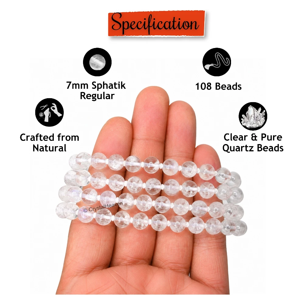 Sphatik Mala - B Grade 108 Beads (7mm) (Hand Knotted)