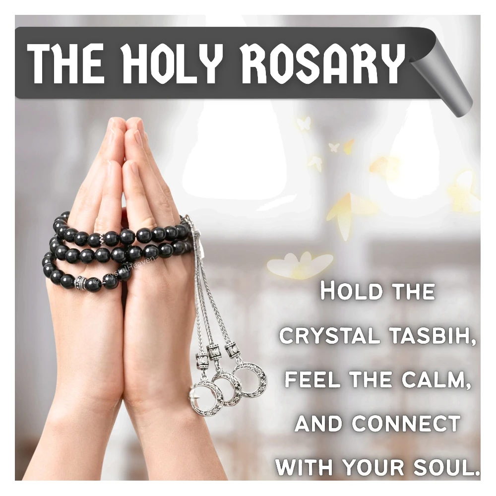 Black Tourmaline Crystal Tasbih (Silver)
