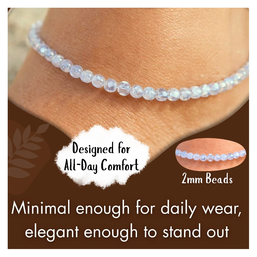 Blue Lace Chalcedony Anklet - 2mm Faceted Beads (Silver)