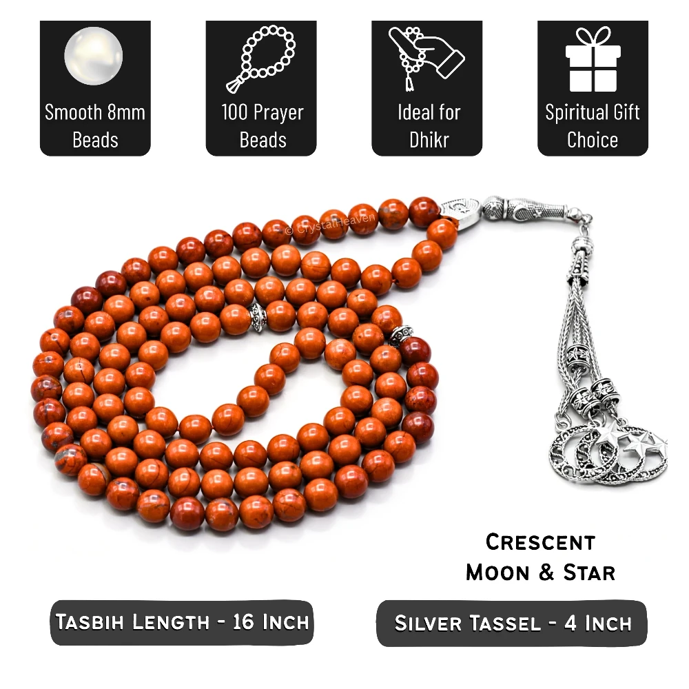 Red Jasper Crystal Tasbih (Silver)