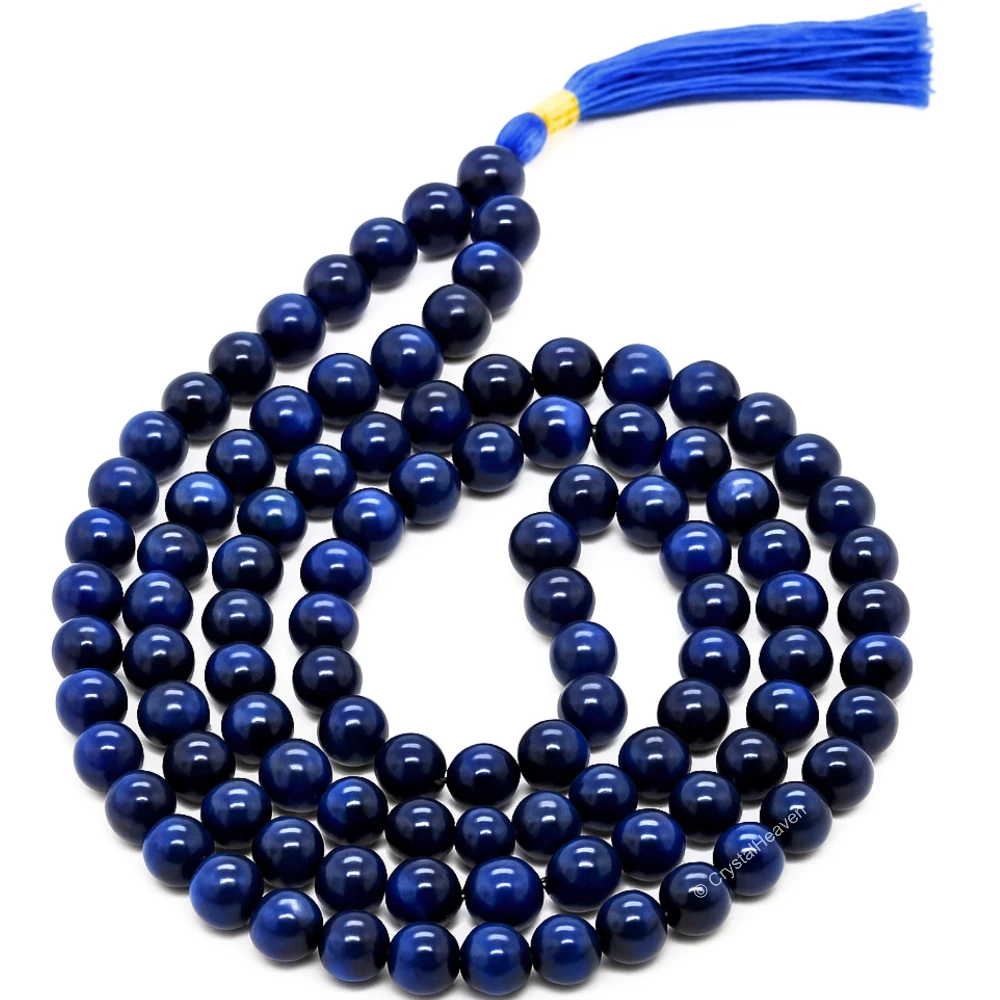 Blue Tiger Cat's Eye Japa Mala (Without Knot)