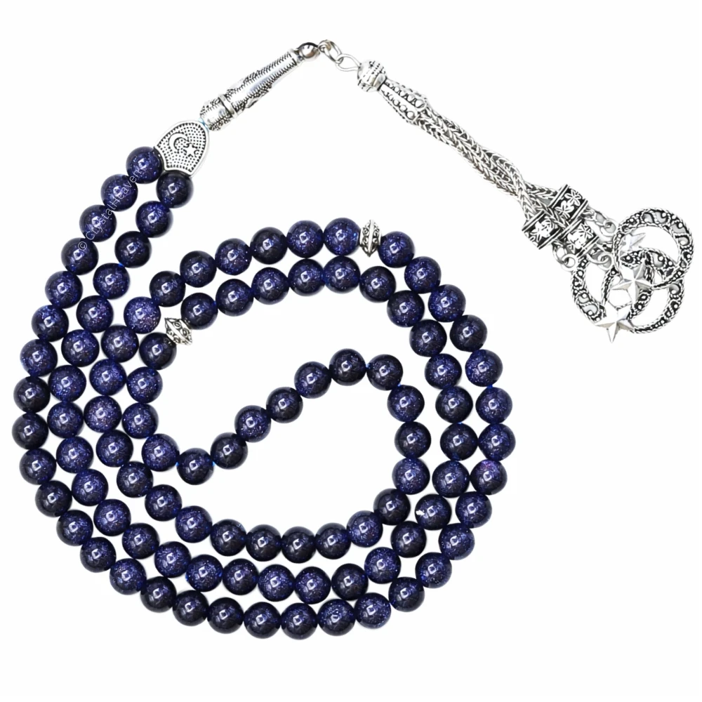 Blue Goldstone Crystal Tasbih (Silver)