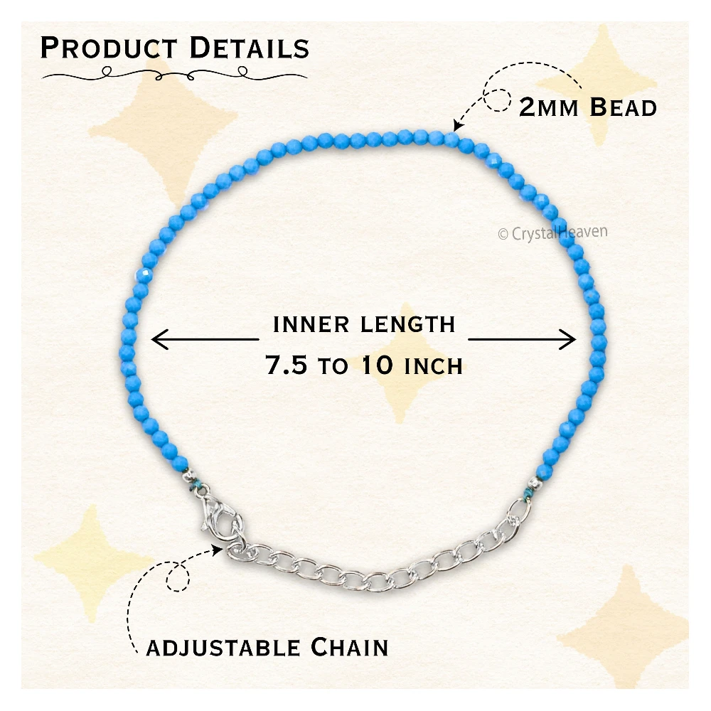 Turquoise Bracelets - 2mm Faceted Beads (Silver)