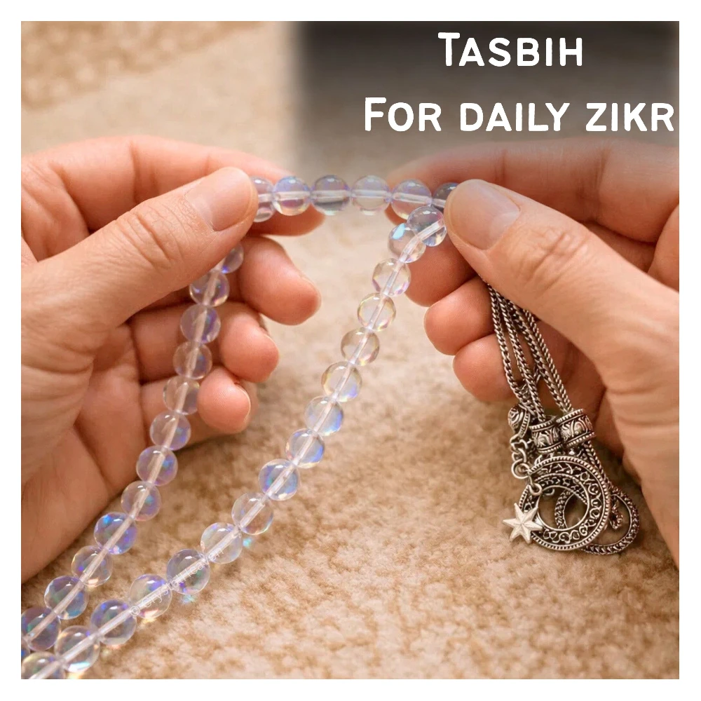 White Mermaid Glass Crystal Tasbih (Silver)