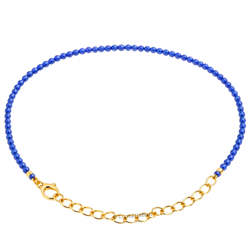 Dark Blue Chalcedony Bracelets - 2mm Faceted Beads (Gold)