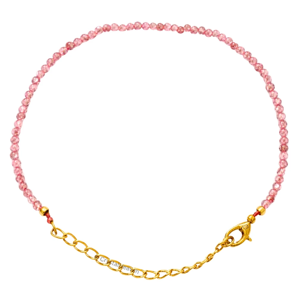 Pink Strawberry Bracelets - 2mm Faceted Beads (Gold)