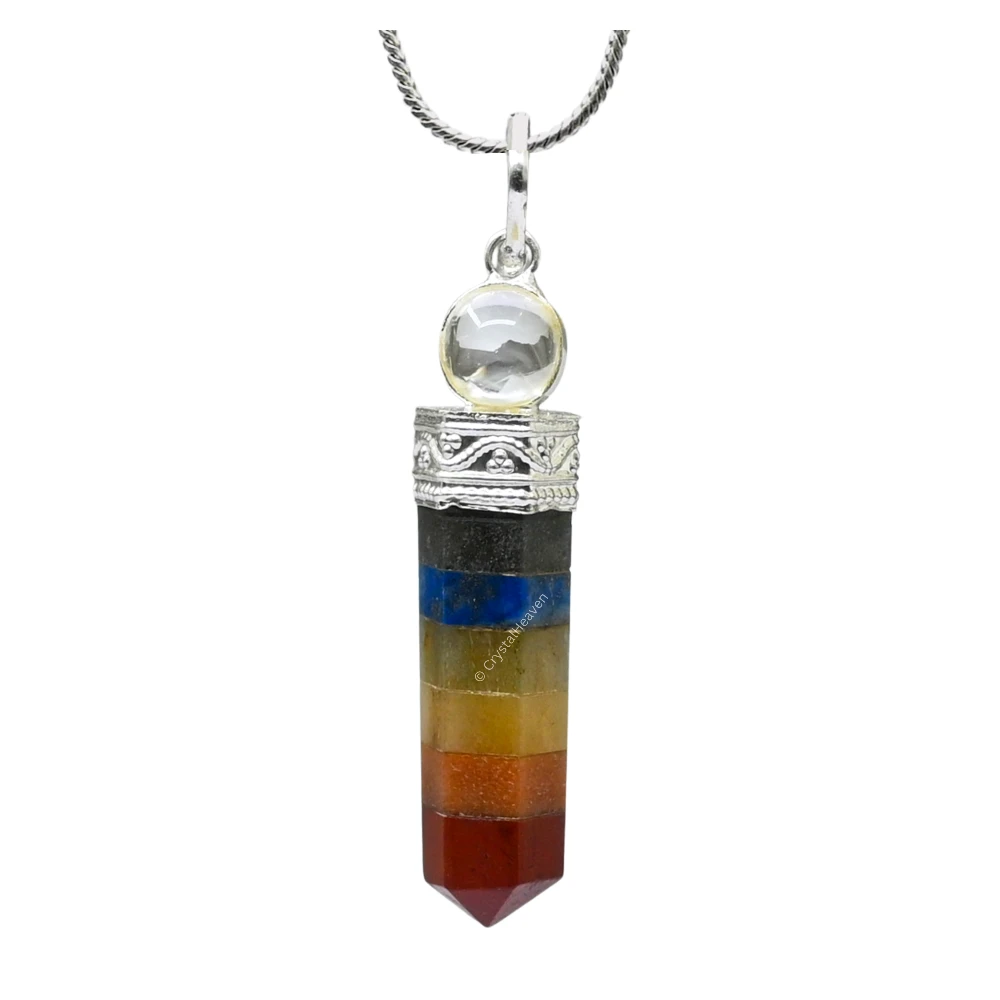 7 Chakra with quartz Necklace - Pencil Point (Silver)