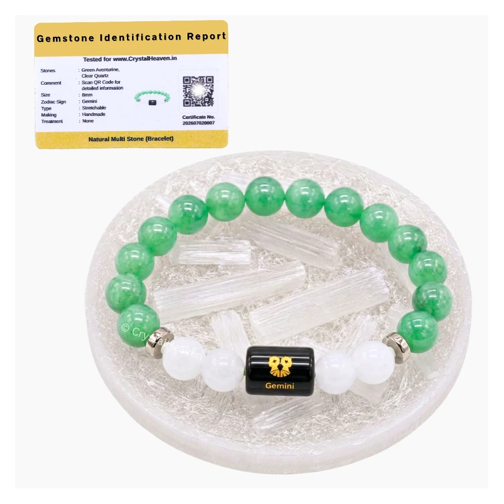 Gemini Bracelet (मिथुन राशि) - Green Aventurine & Milky Quartz (With Selenite Plate)