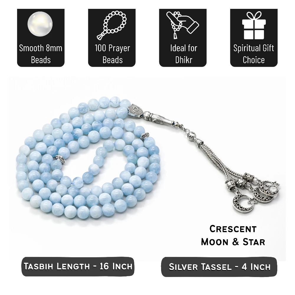 Aquamarine Crystal Tasbih (Silver)