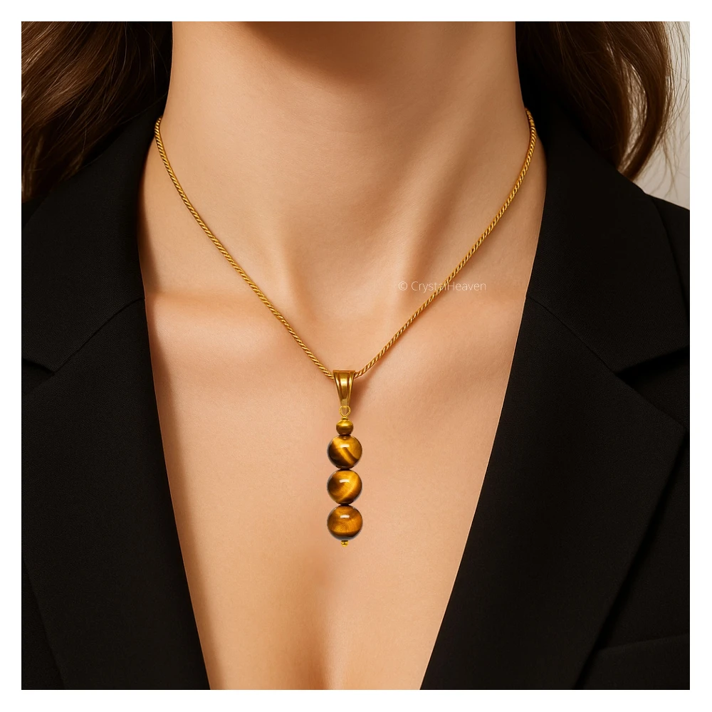 Tiger Eye Crystal Bead Necklace (Gold)