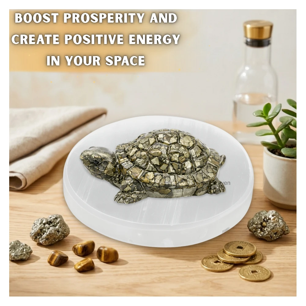 Pyrite Tortoise Kachhua with Selenite (Plate)