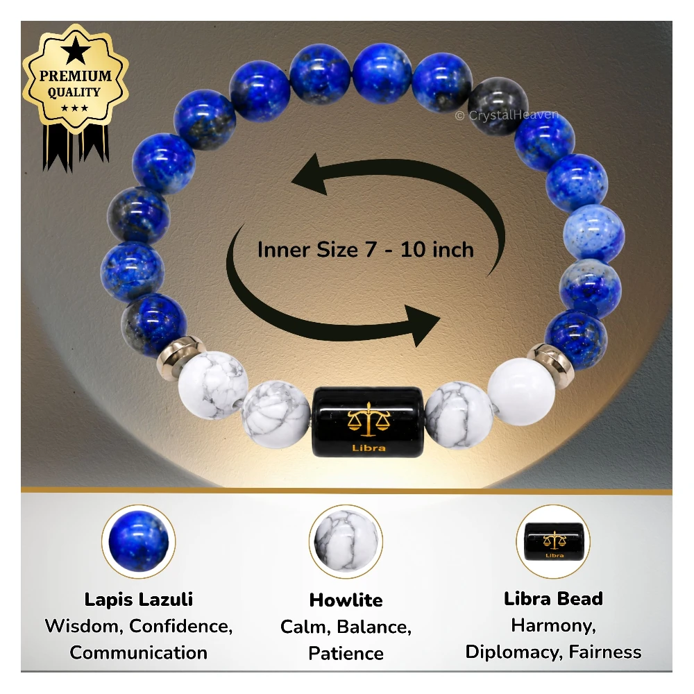 Libra Bracelet (तुला राशि) - Lapis Lazuli & Howlite (With Selenite Plate)