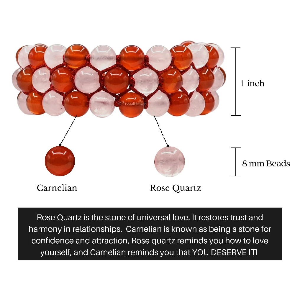 Carnelian Rose Quartz Bracelet - Triple Layer