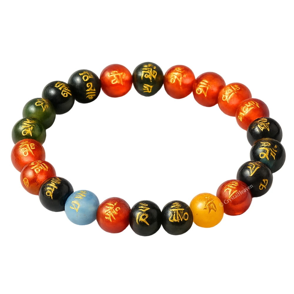 Multi Agate OM Mani Padme-Hum Bracelet (Elastic)