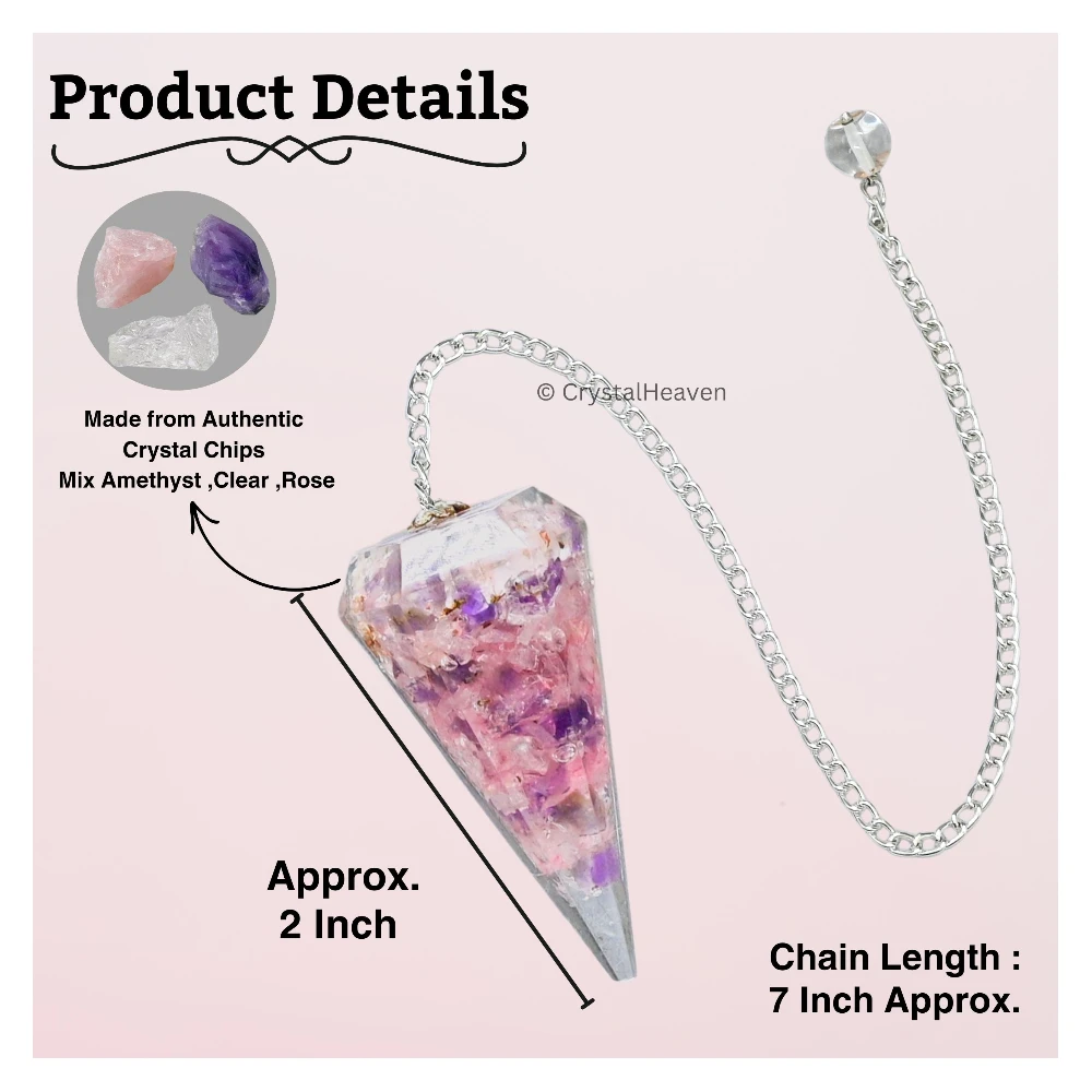 Rose Quartz Amethyst Clear Quartz Crystal Orgone Pendulum