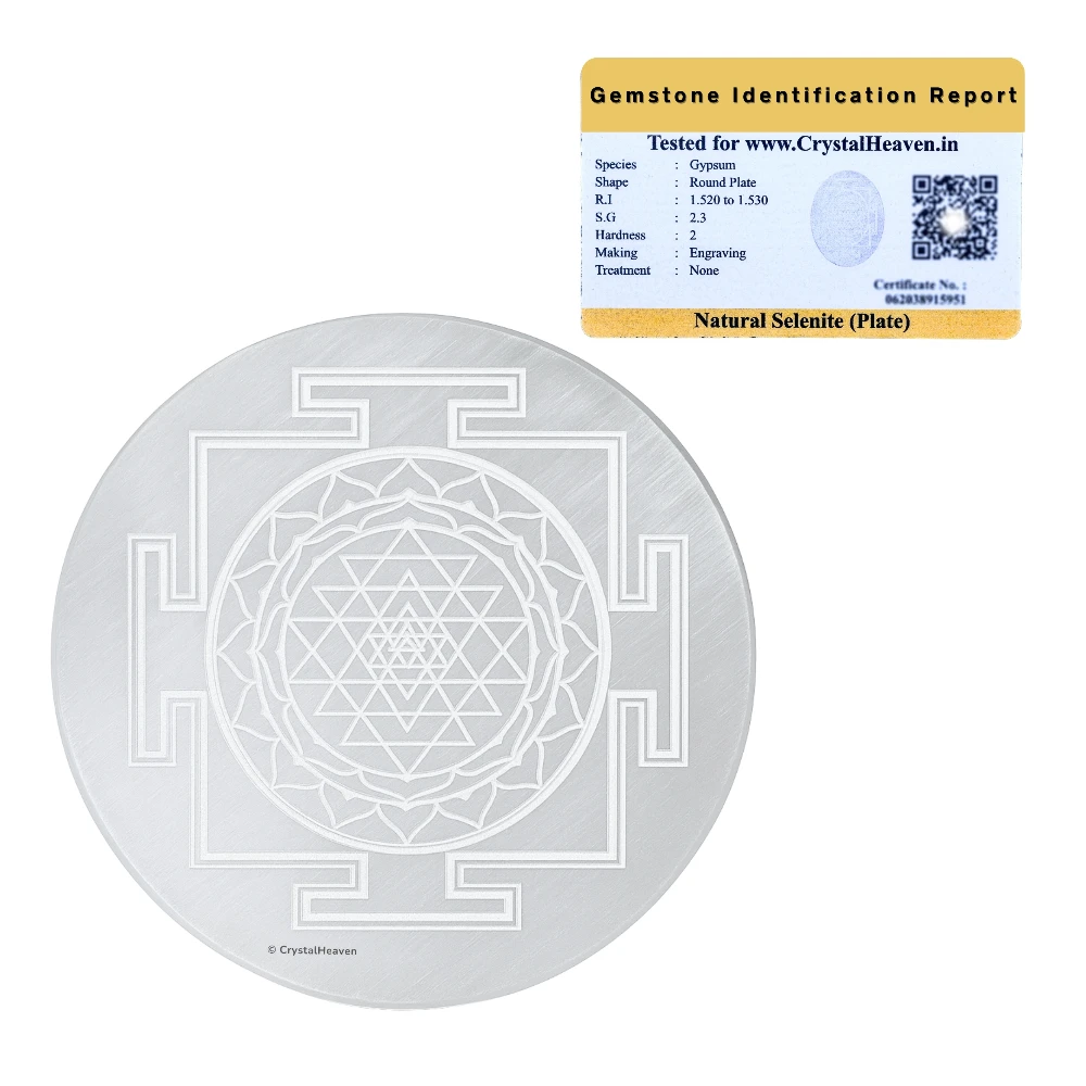 Selenite Charging Plate with Sri Yantra (4 Inch)