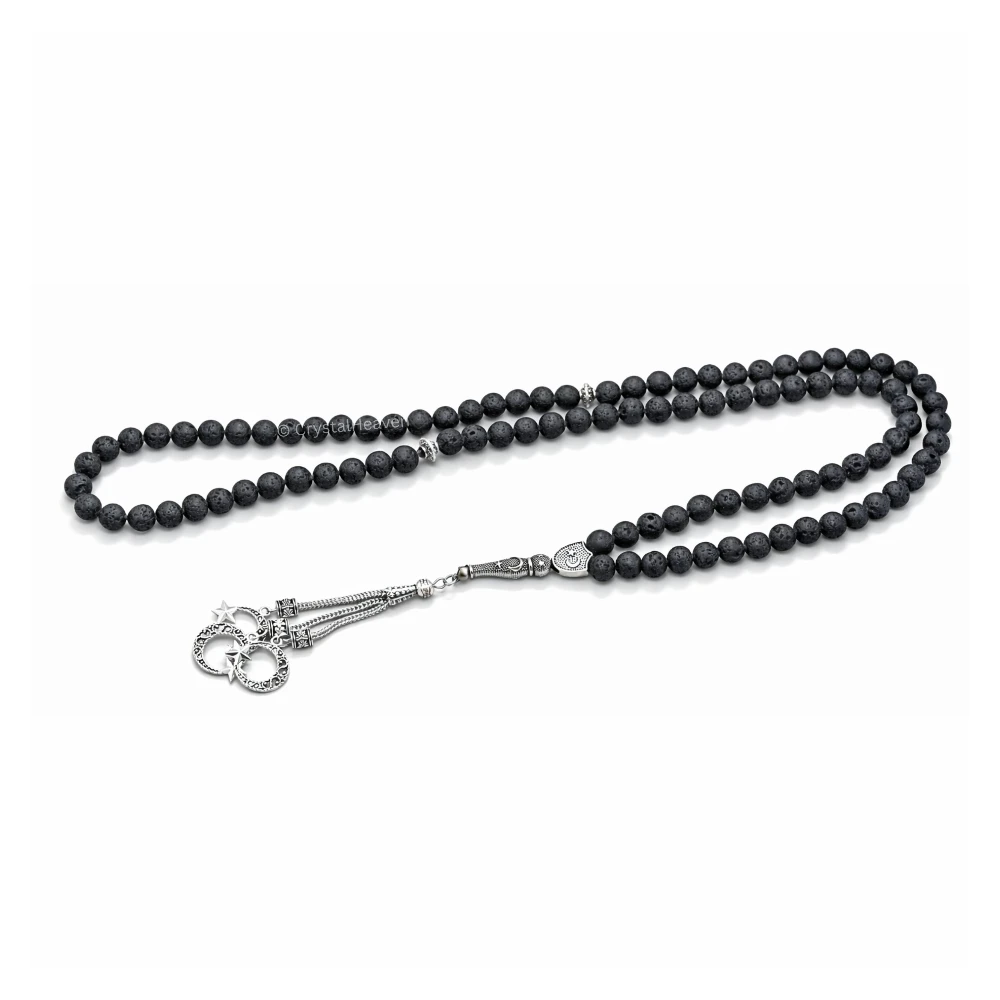 Lava Stone Crystal Tasbih (Silver)