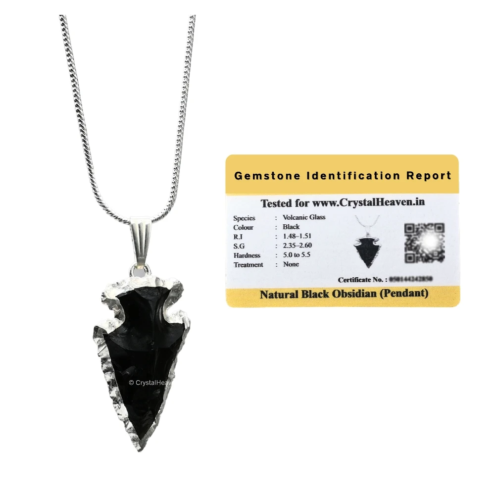 Black Obsidian Arrow Head Pendant - Silver Plated