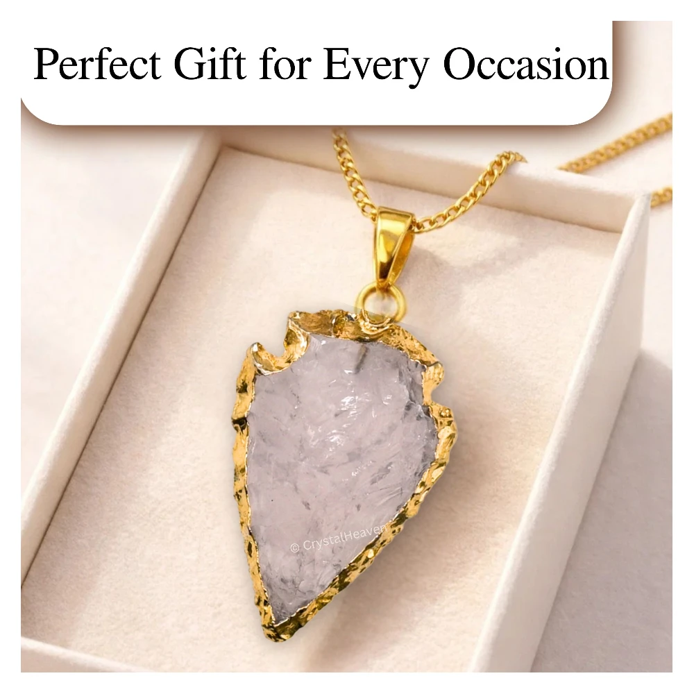 Rose Quartz Arrow Head Pendant - Gold Plated