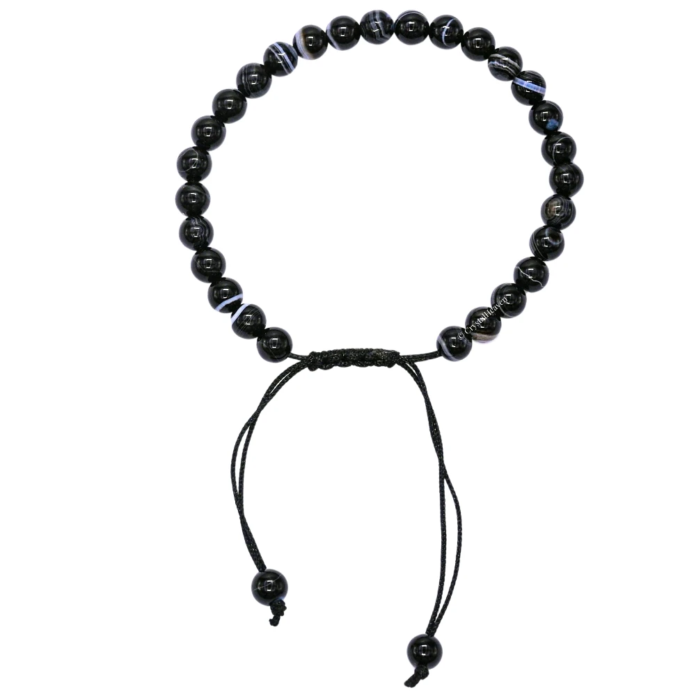 Black Hakik Healing Crystal Bracelets - 6mm Beads (Adjustable)
