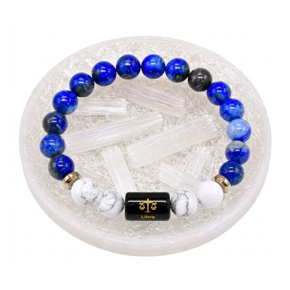 Libra Bracelet (तुला राशि) - Lapis Lazuli & Howlite (With Selenite Plate)