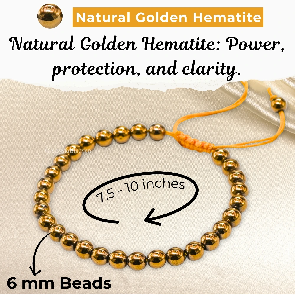 Golden Hematite Healing Crystal Bracelets - 6mm Beads (Adjustable)