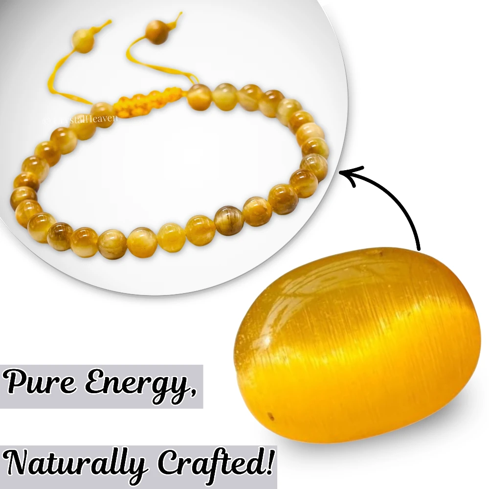 Yellow Cat's Eye Healing Crystal Bracelets - 6mm Beads (Adjustable)