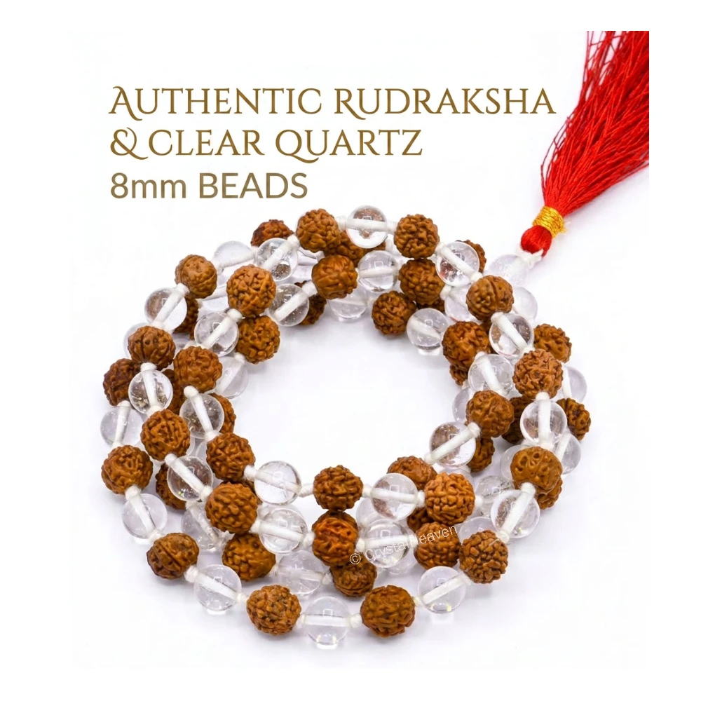 Original Rudraksha Sphatik Mala (Hand Knotted)
