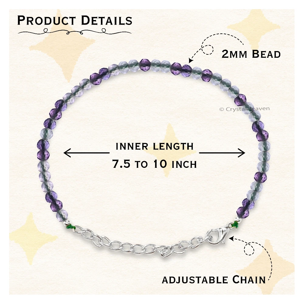 Green Fluorite Bracelets - 2mm Faceted Beads (Silver)