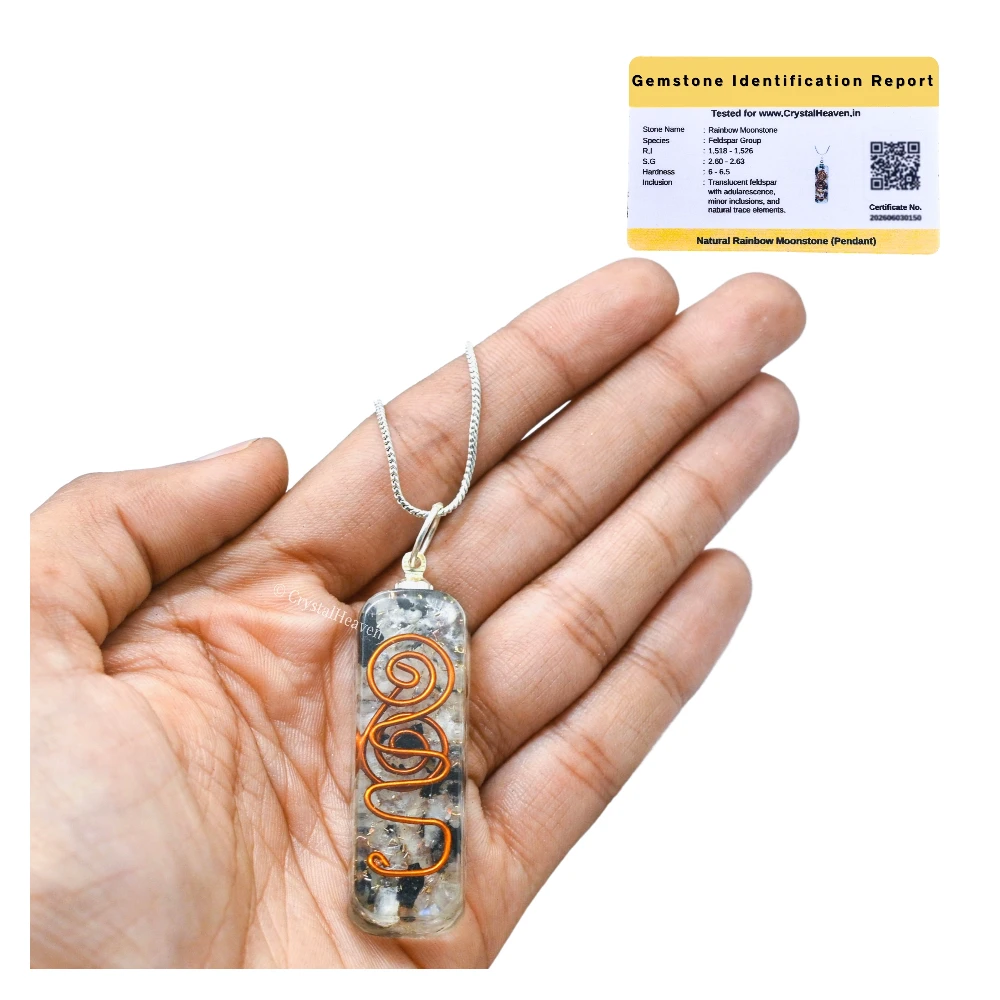 Rainbow Moonstone Crystal Orgone Pendant - Rectangle