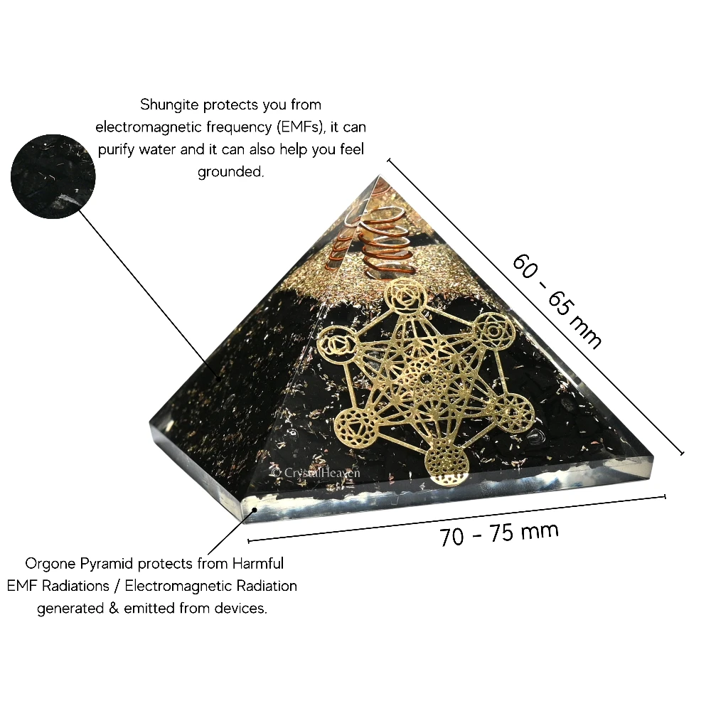 Shungite Orgone Pyramid (Chakra Metatron Cube)