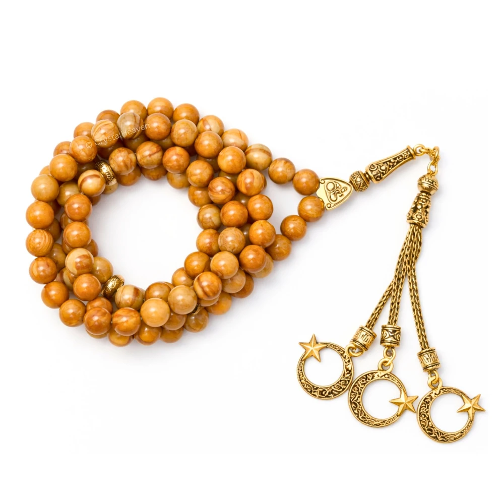 Yellow Jasper Crystal Tasbih (Gold)