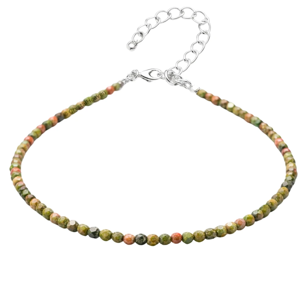 Unakite Anklet - 2mm Faceted Beads