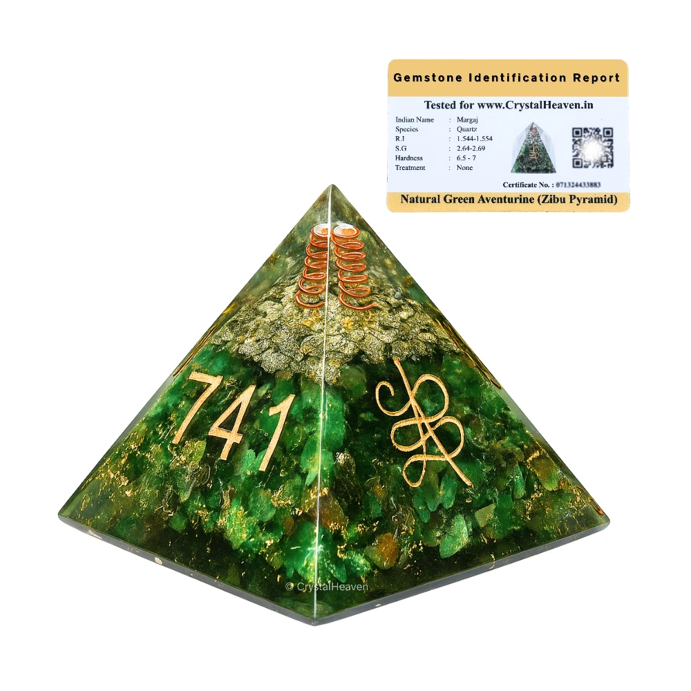 Zibu Money Pyramid - Pyrite and Green Aventurine Crystal Orgone Pyramid