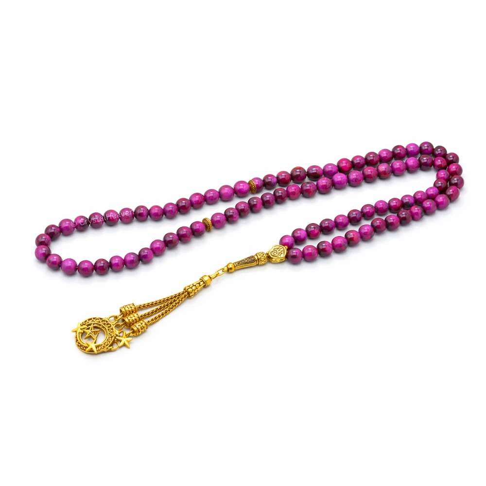 Pink Tiger Eye Crystal Tasbih (Gold)