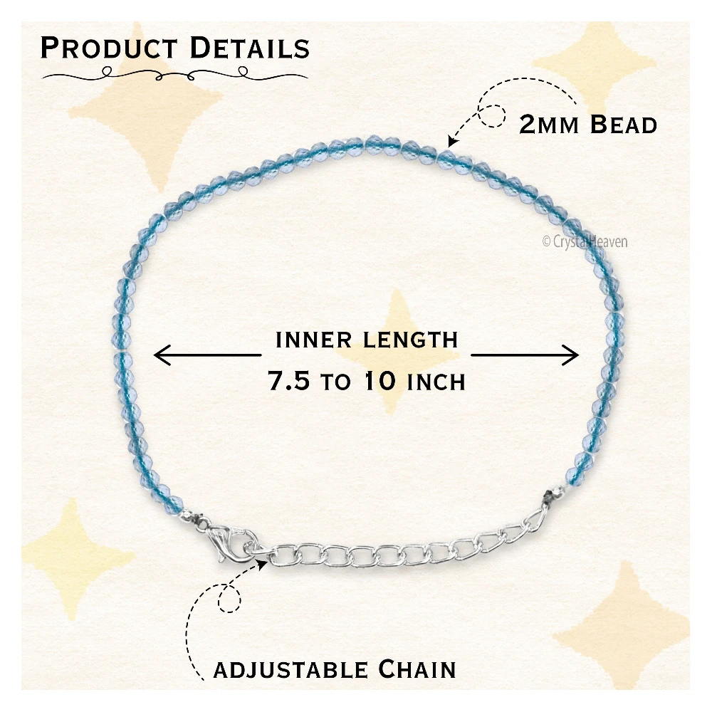 Aqua Chalcedony Bracelets - 2mm Faceted Beads (Silver)