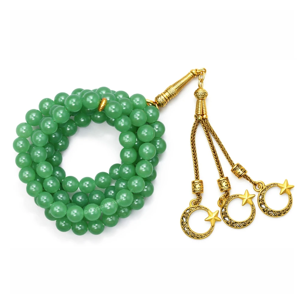 Green Aventurine Crystal Tasbih (Gold)