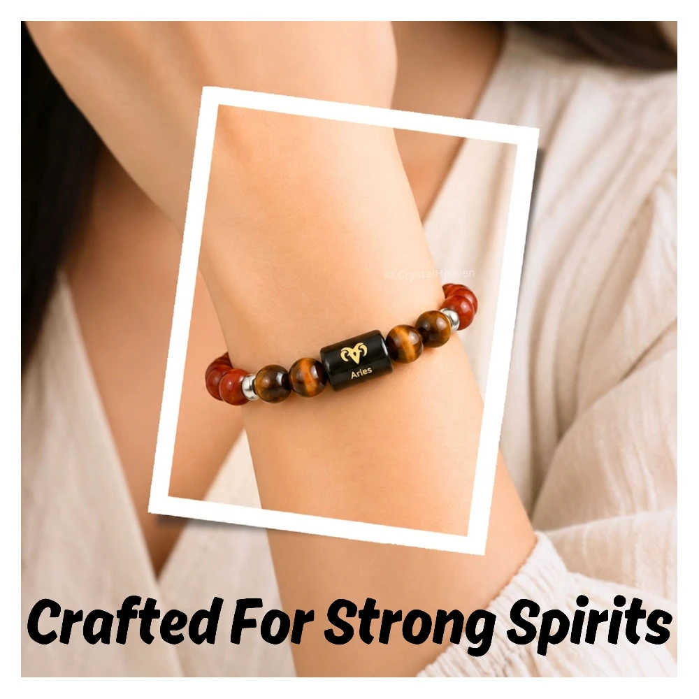 Aries Bracelet (मेष राशि) - Red Jasper & Tiger Eye (With Selenite Plate)