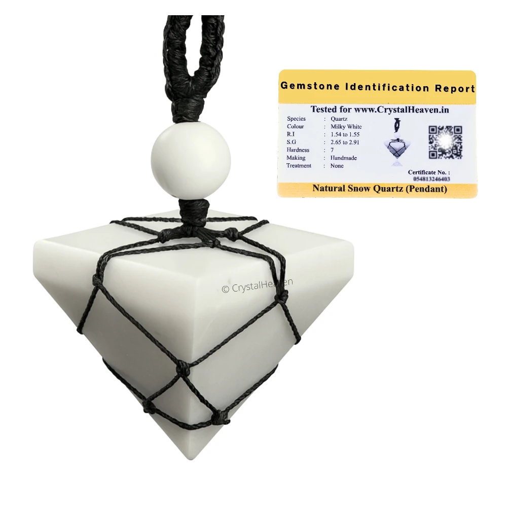 Snow Quartz Pyramid Macrame Pendant Necklace