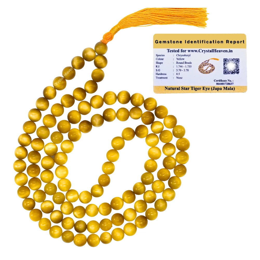 Yellow Cats Eye Japa Mala (Without Knot)