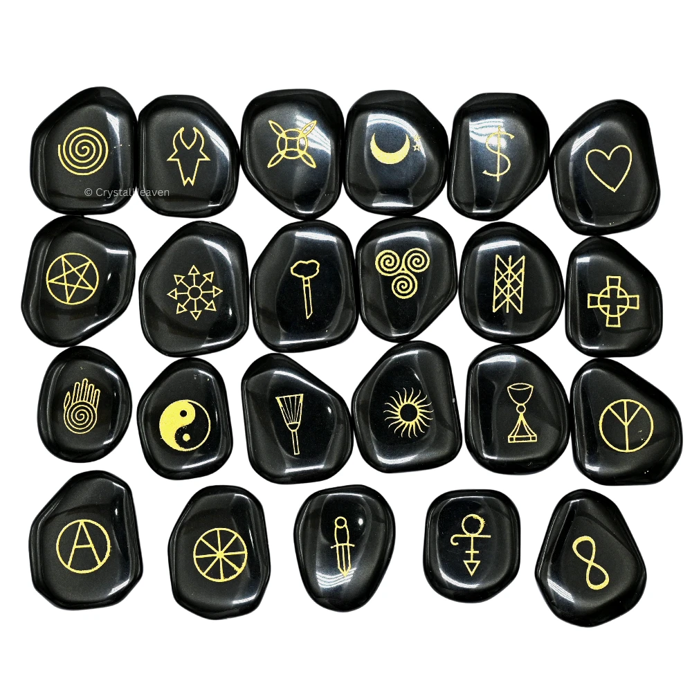 Black Agate Pagan Wiccan Stones (Set of 23)