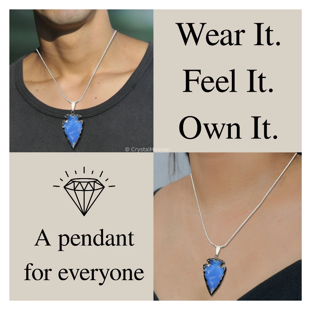 Opalite Arrow Head Pendant - Rhodium Plated