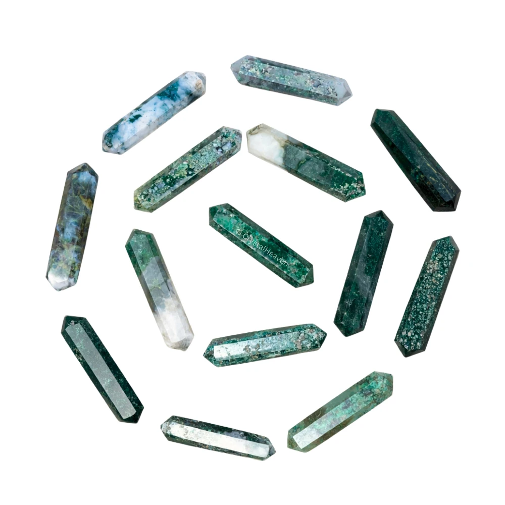 Moss Agate Pencil Points (Double Terminated)